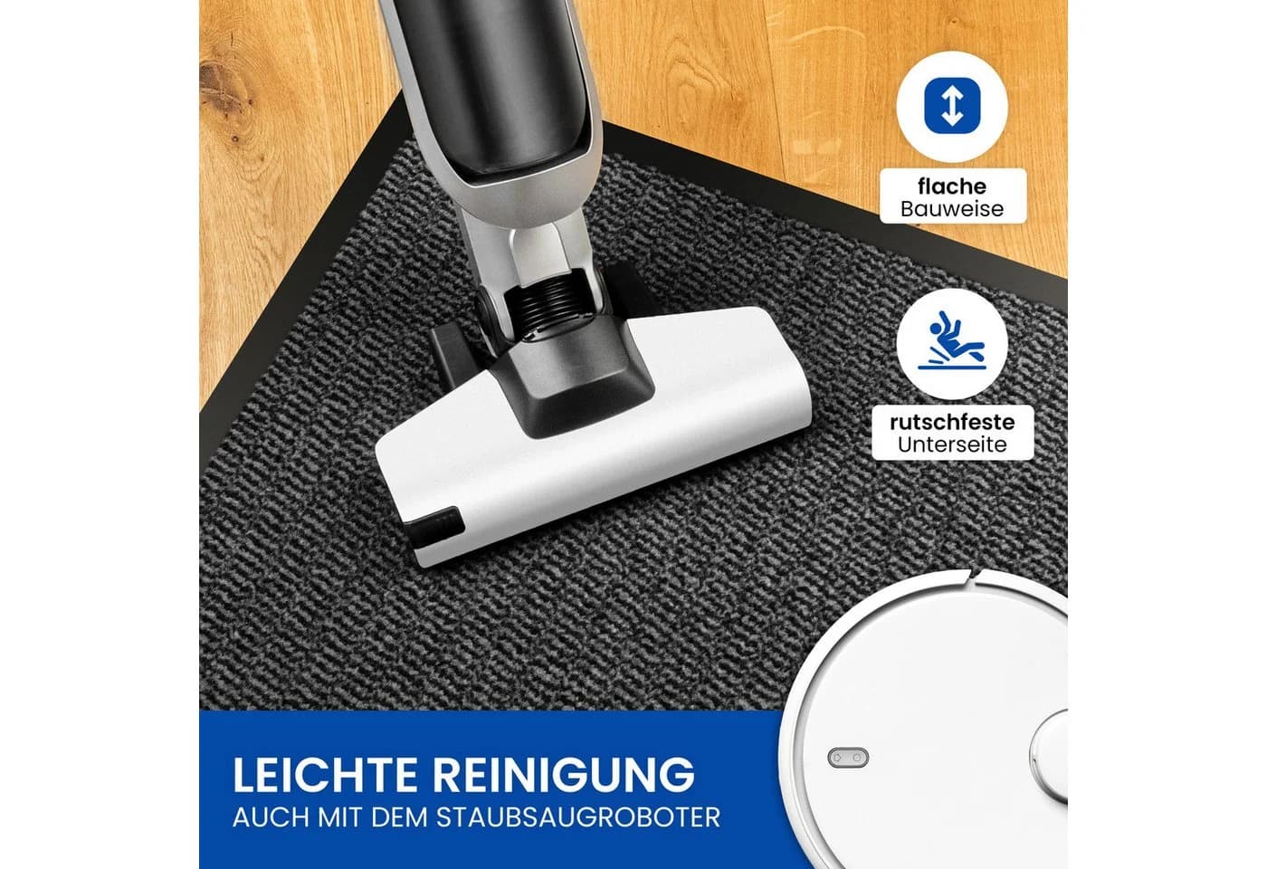 Gentle North Fußmatte Grau-Schwarz Rutschfest Waschbar Innen Außen - Bild 3