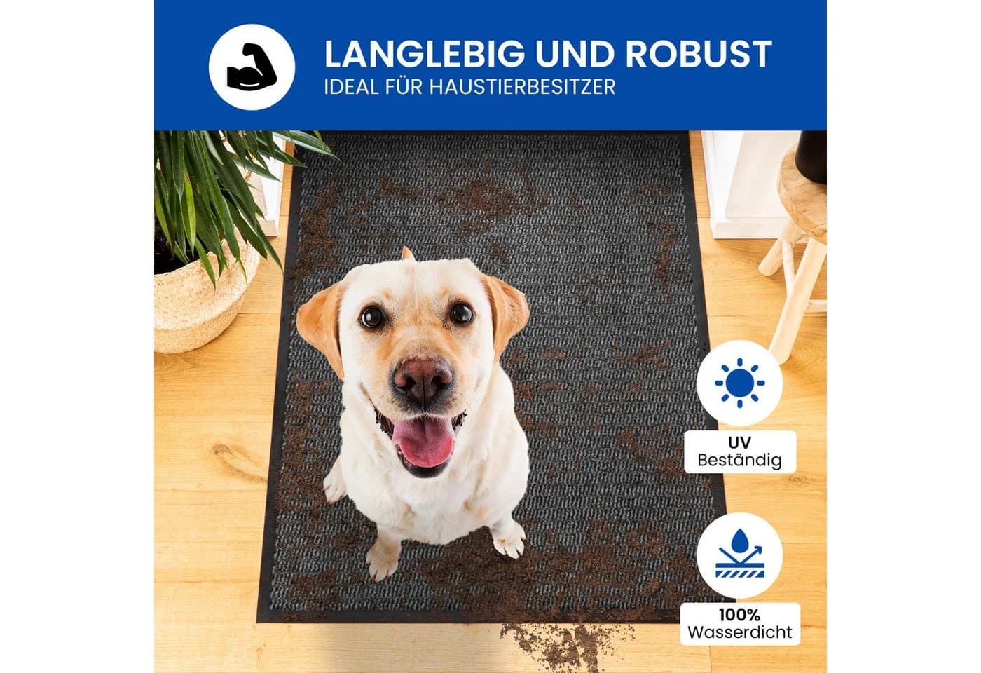 Gentle North Fußmatte Grau-Schwarz Rutschfest Waschbar Innen Außen - Bild 4