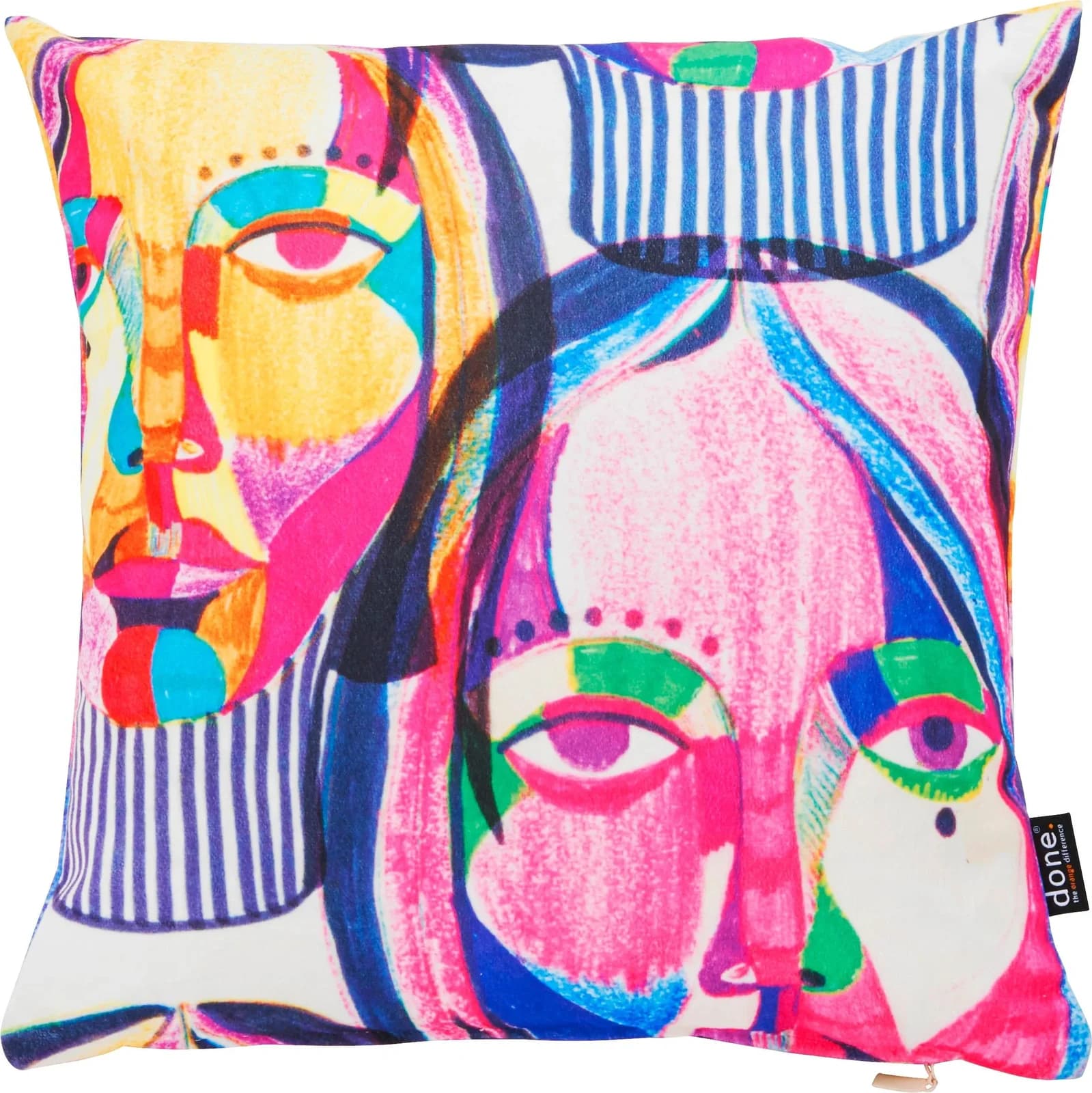 DONE. Dekokissen Velour Print Women Faces Bunt Digitalprint