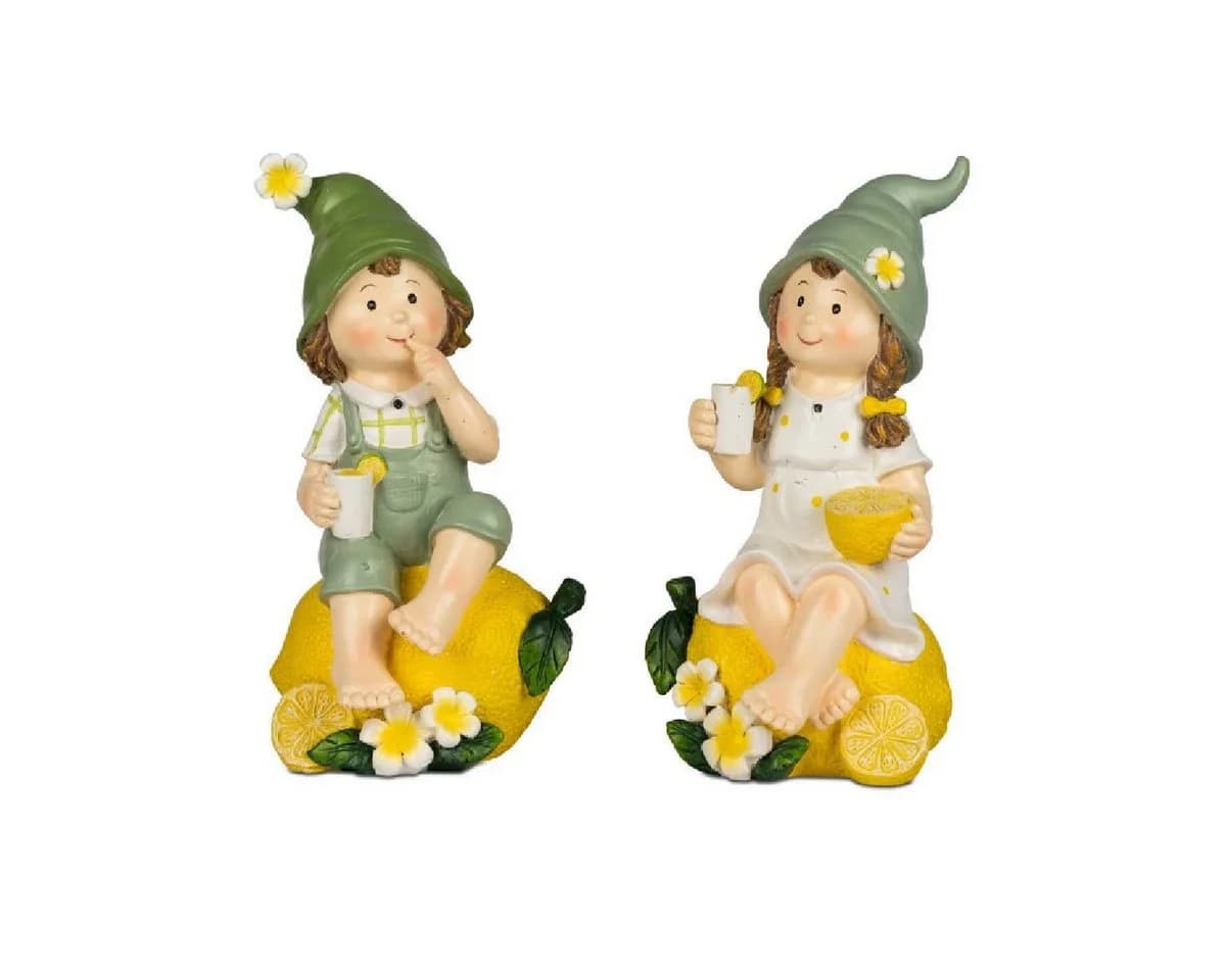 formano Gartenfigur Sommerkinder 2er Set Zitrone Kunststein Beige/Gelb/Grün