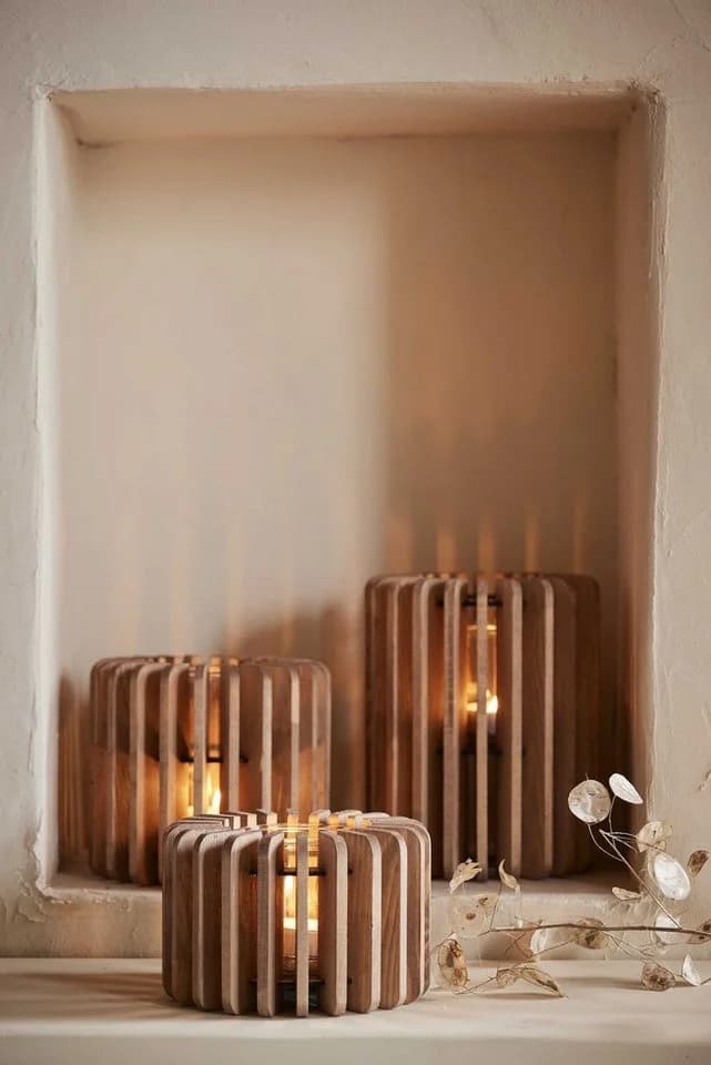 Small-Preis Windlicht Holz Extravagant Glaseinsatz