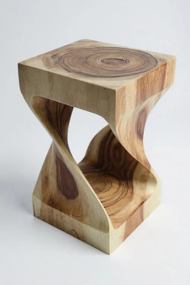 FaHome Beistelltisch Holzhocker Massiv Samanholz Geschwungen