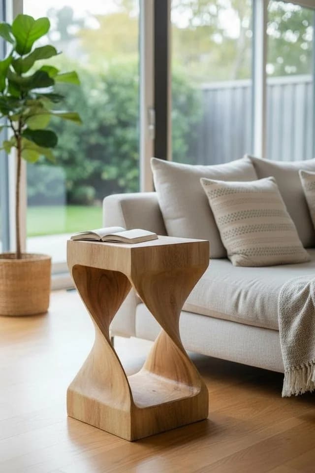 FaHome Beistelltisch Holzhocker Massiv Samanholz Geschwungen - Bild 2