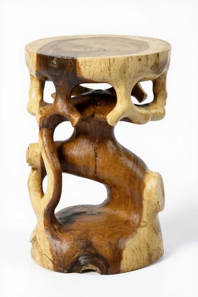FaHome Beistelltisch Holzhocker Rund Braunes Suarholz - Bild 5