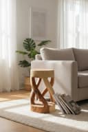 FaHome Beistelltisch Runder Holzhocker Massives Suarholz Bild 1