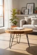 FaHome Runder Couchtisch Teakholz Metall Modern 60cm Bild 2