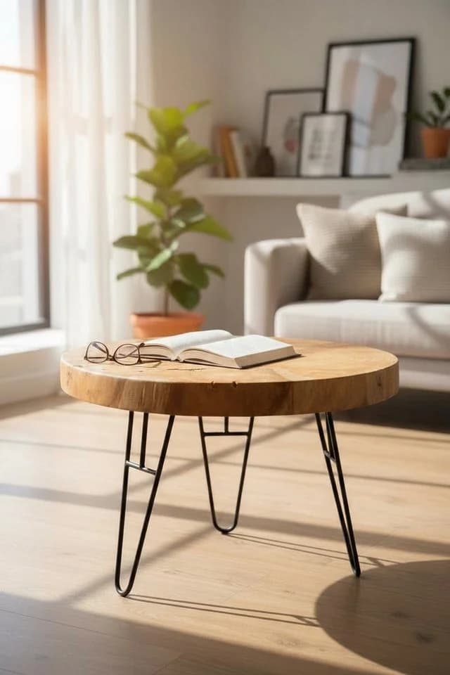 FaHome Runder Couchtisch Teakholz Metall Modern 60cm - Bild 2