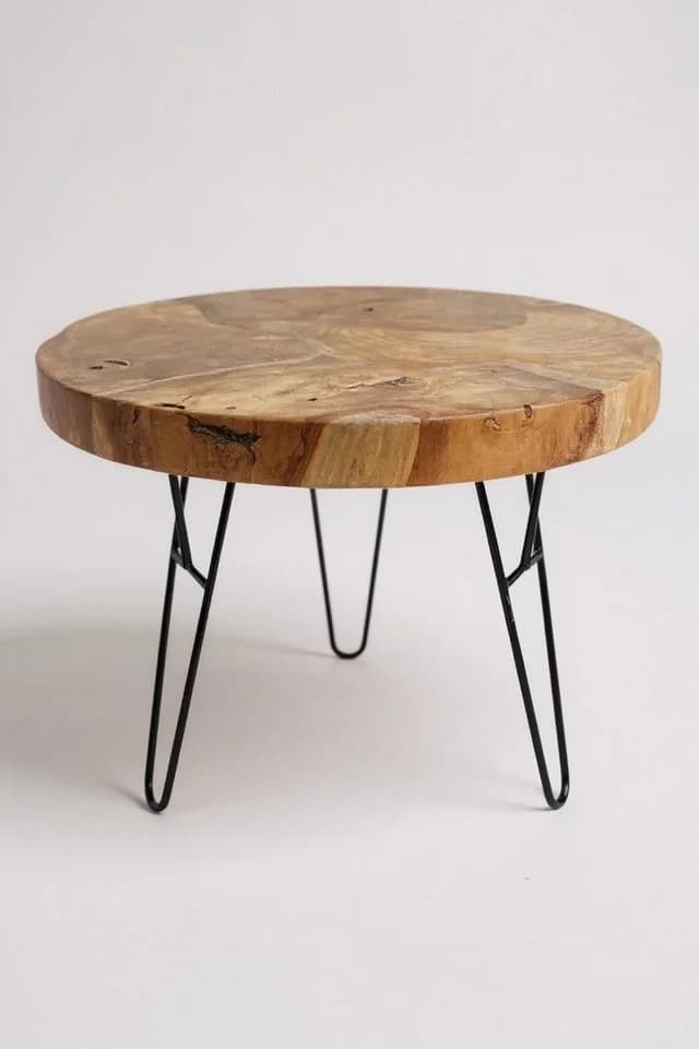 FaHome Runder Couchtisch Teakholz Metall Modern 60cm - Bild 3