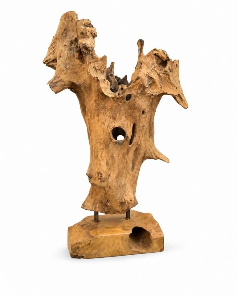 FaHome Skulptur Teakholz Handgefertigt Natürliche Maserung Braun - Bild 4