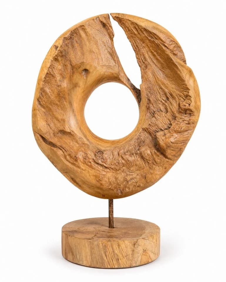 FaHome Skulptur Teakholz Ringform Wurzelholz natürliche Maserung - Bild 2