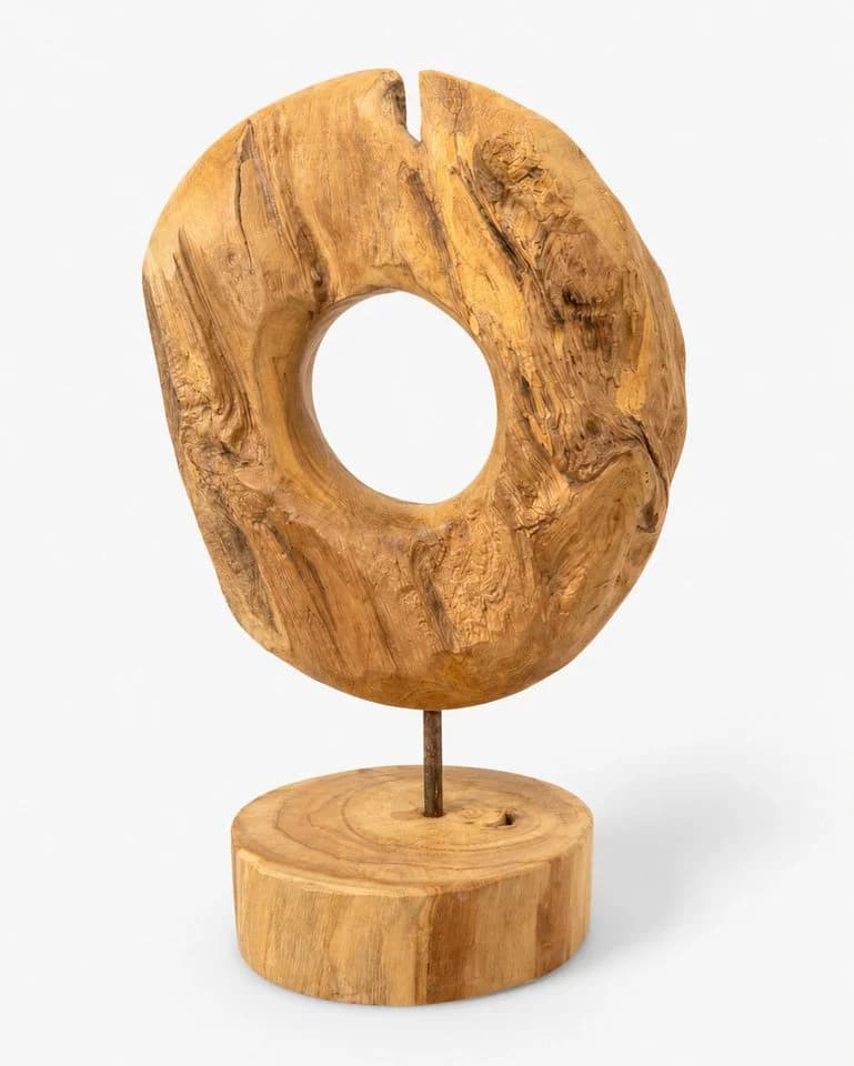 FaHome Skulptur Teakholz Ringform Wurzelholz natürliche Maserung - Bild 3