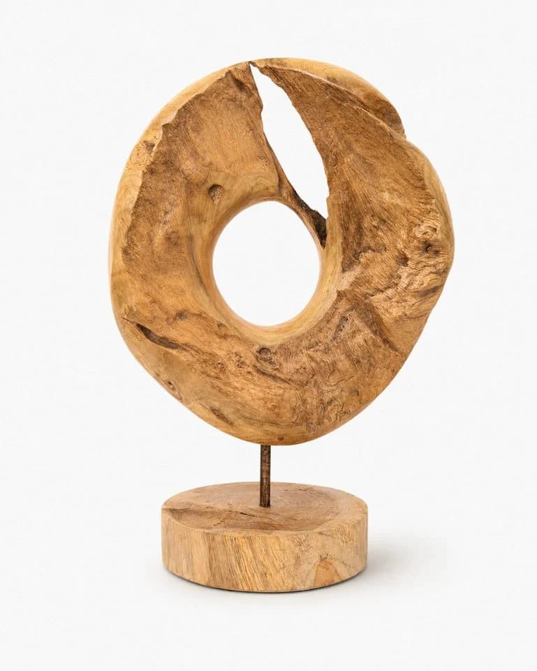 FaHome Skulptur Teakholz Ringform Wurzelholz natürliche Maserung - Bild 4