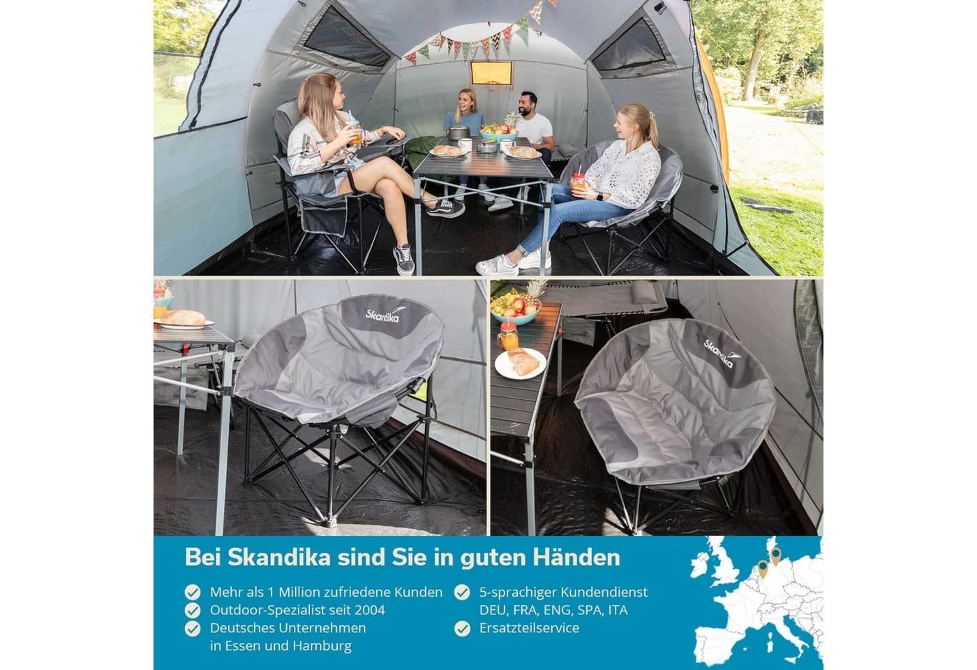 Skandika Moonchair Sirkka Campingstuhl Grau Gepolstert mit Kühlfach