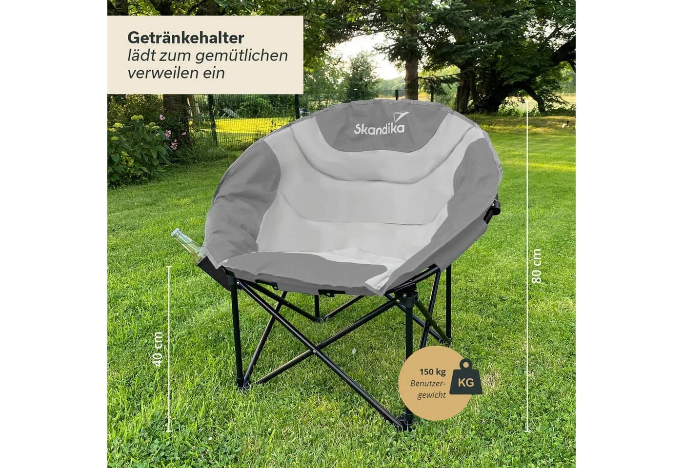Skandika Moonchair Sirkka Campingstuhl Grau Gepolstert mit Kühlfach - Bild 3
