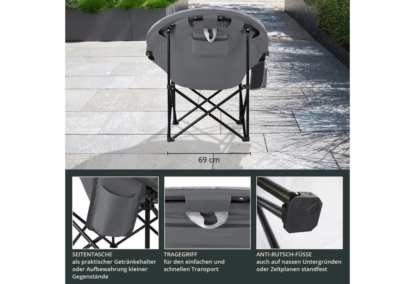 Skandika Moonchair Sirkka Campingstuhl Grau Gepolstert mit Kühlfach - Bild 4