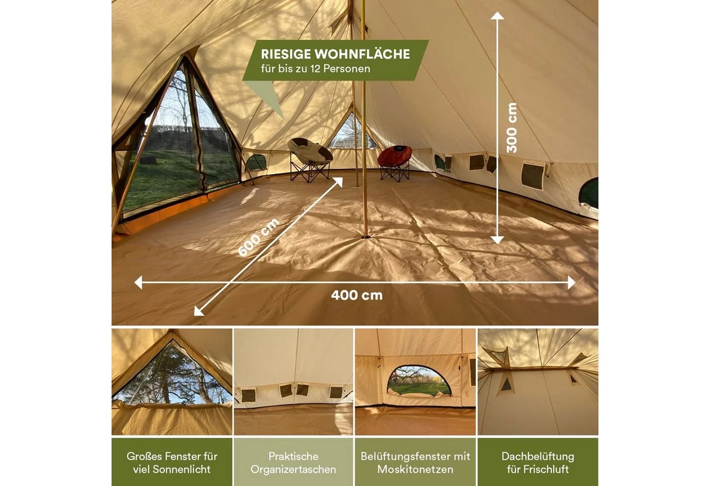 Skandika Tipi-Zelt Freya 12 Personen Baumwolle Beige - Bild 3