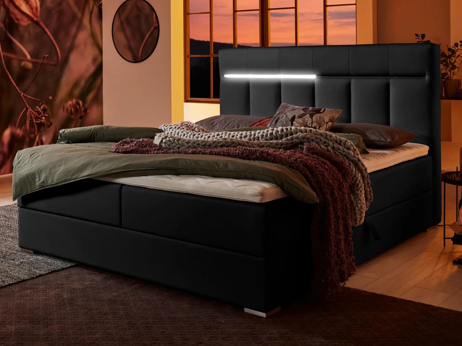 ATLANTIC HOME COLLECTION Boxbett Tessa Schwarz LED Bettkasten