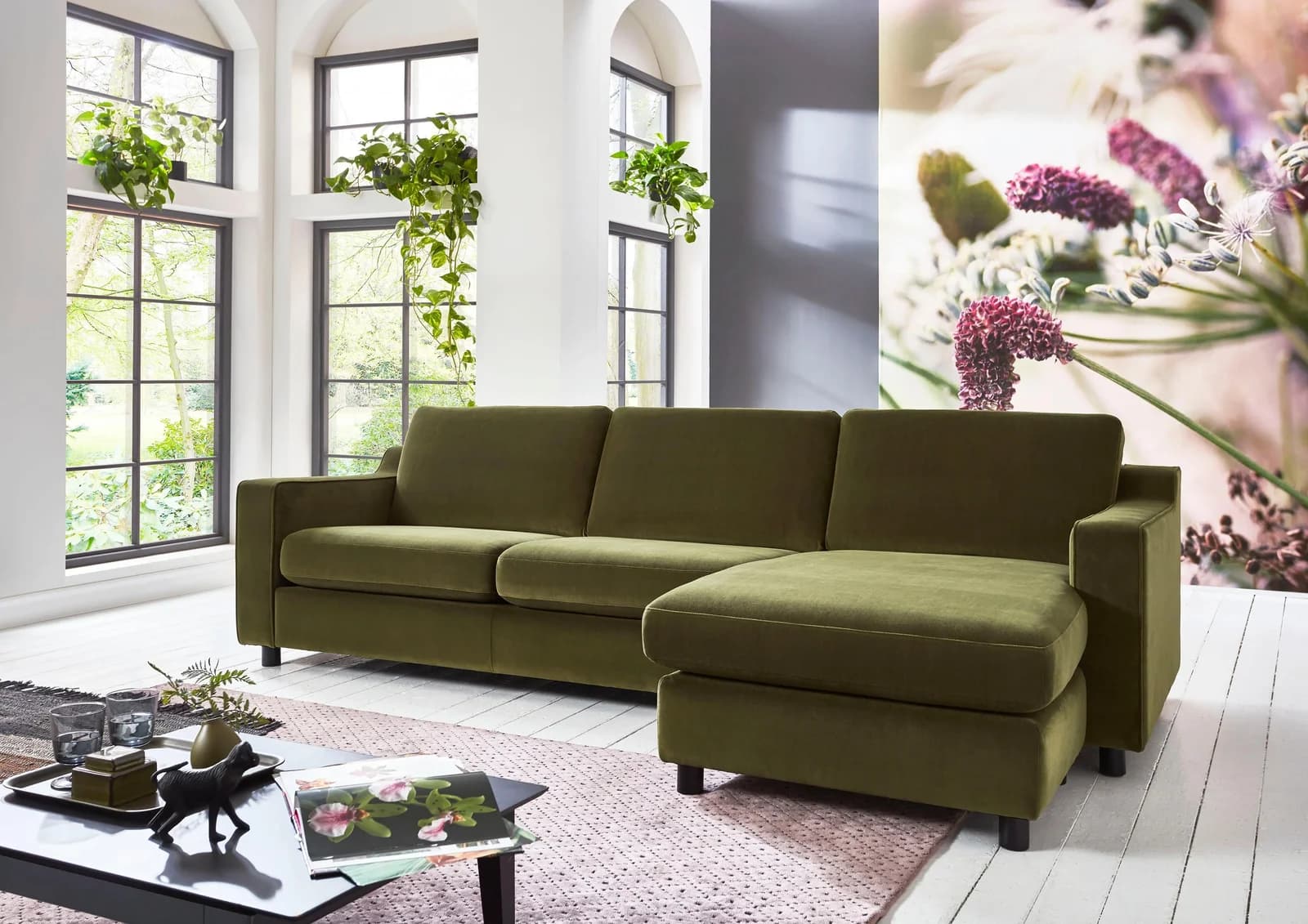 ATLANTIC HOME COLLECTION Ecksofa Luka L-Form Olivgrün Samtvelours