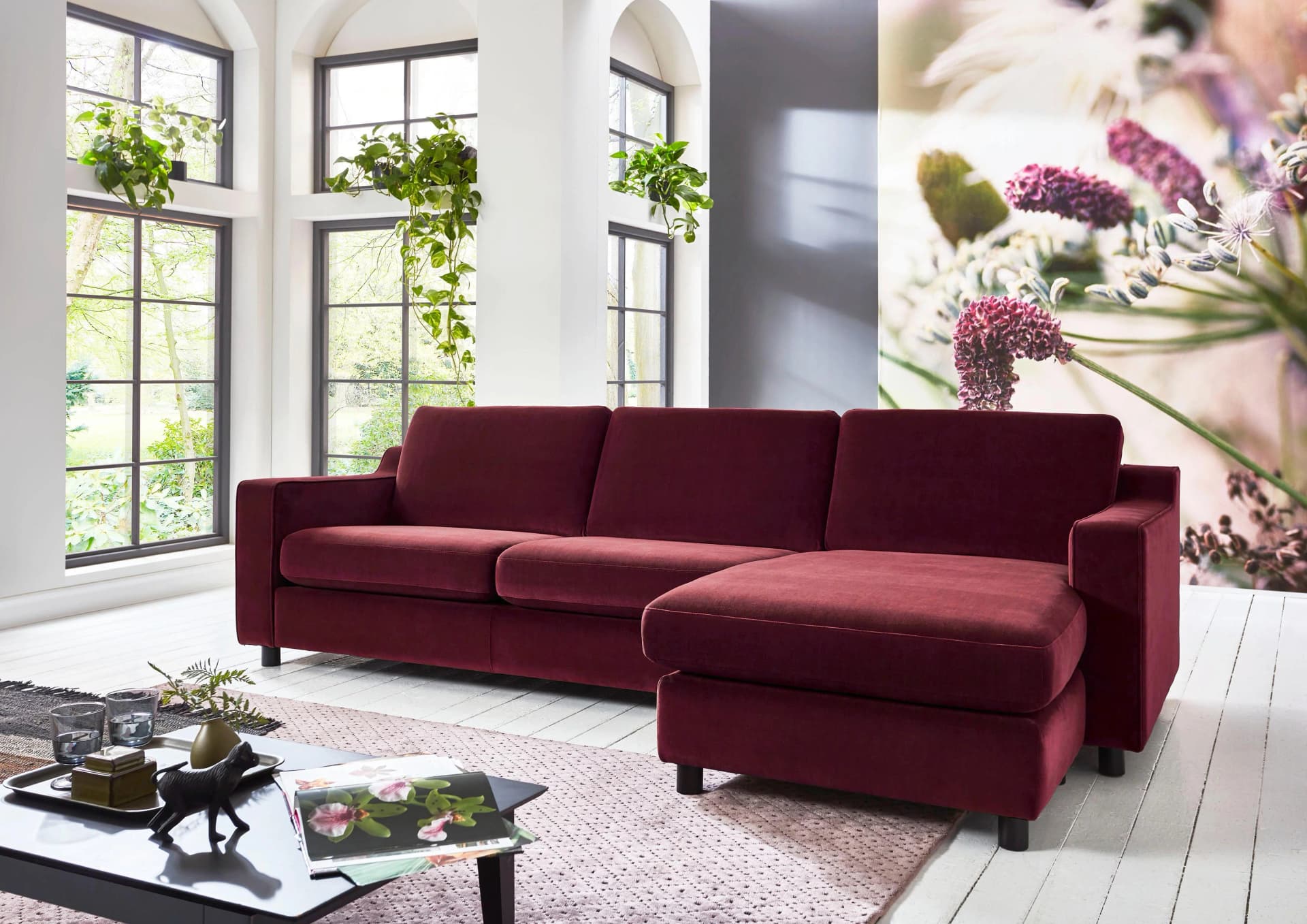 ATLANTIC HOME COLLECTION Ecksofa Luka L-Form Bordeaux-rot Samtvelours