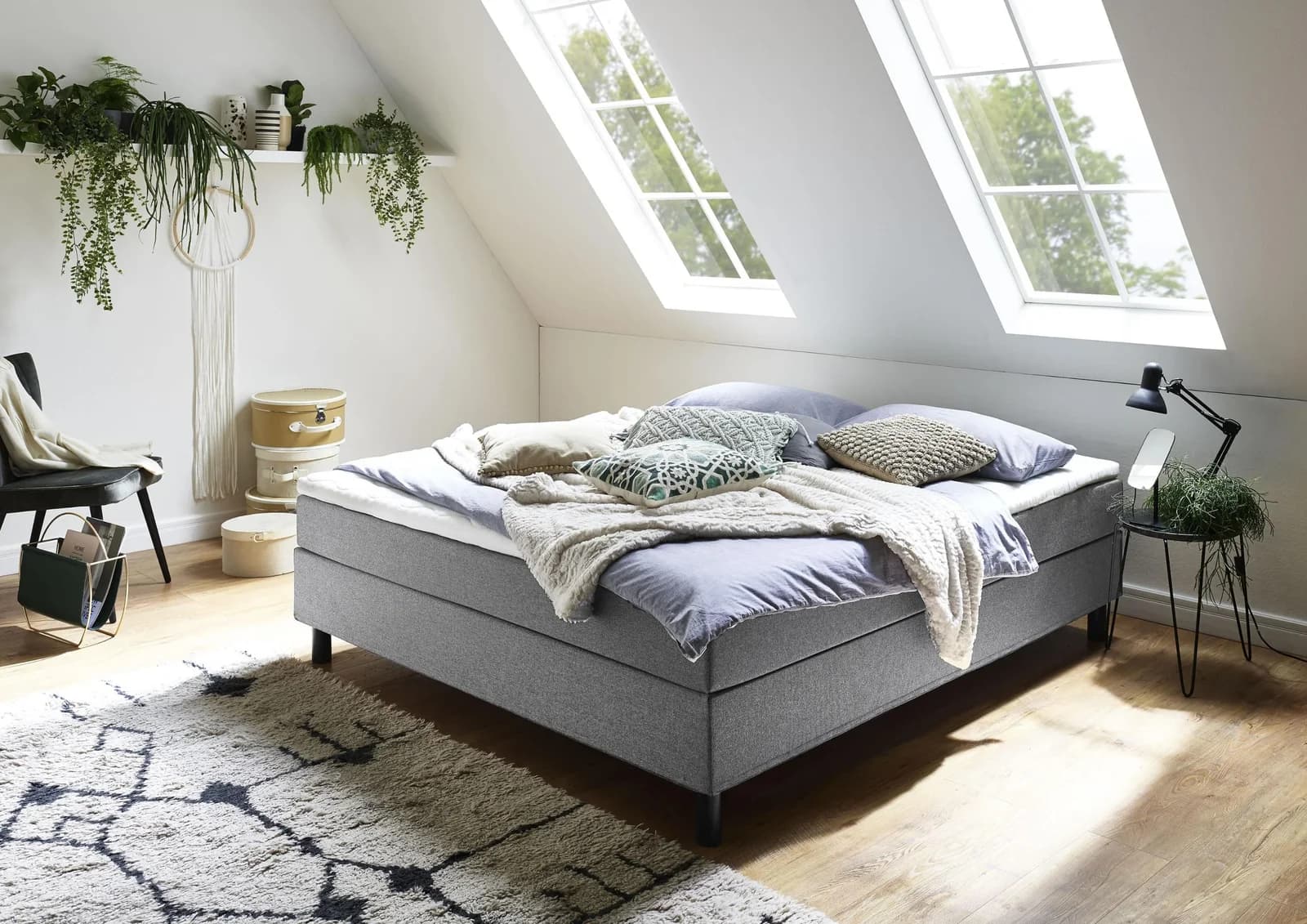 ATLANTIC HOME Boxbett Happy Grau mit Matratze und Topper