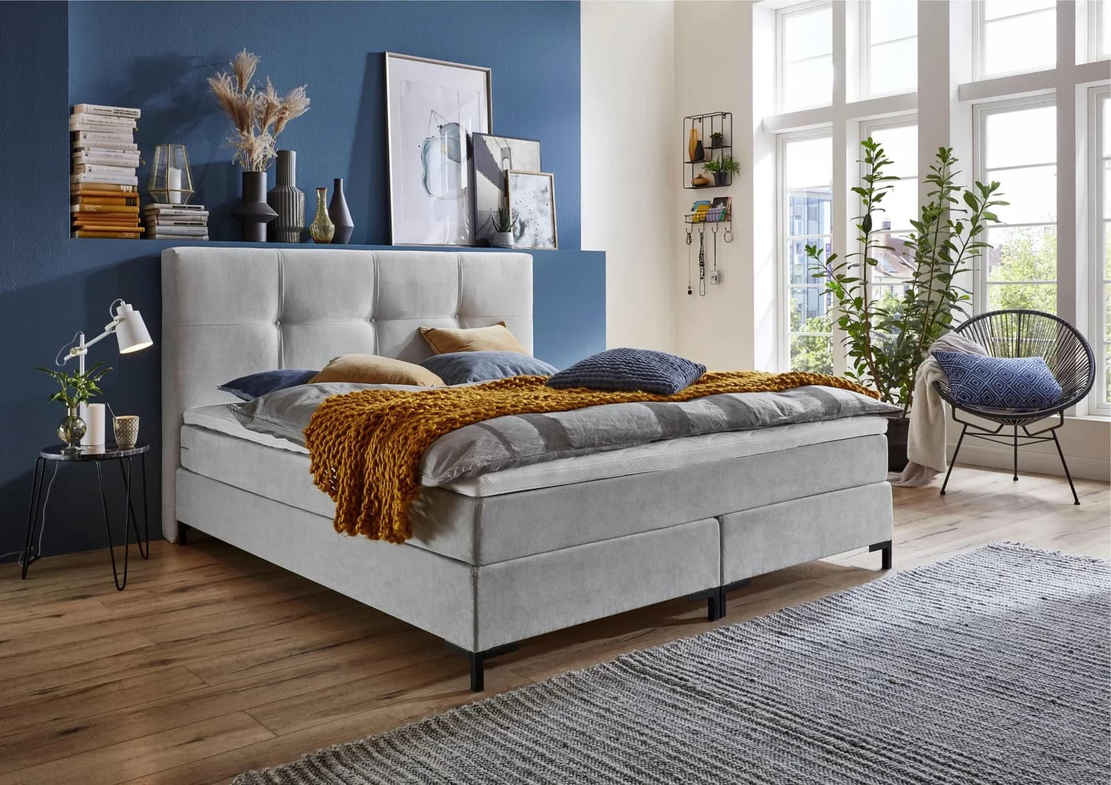 ATLANTIC HOME COLLECTION Boxspringbett Romy hellgrau mit Topper