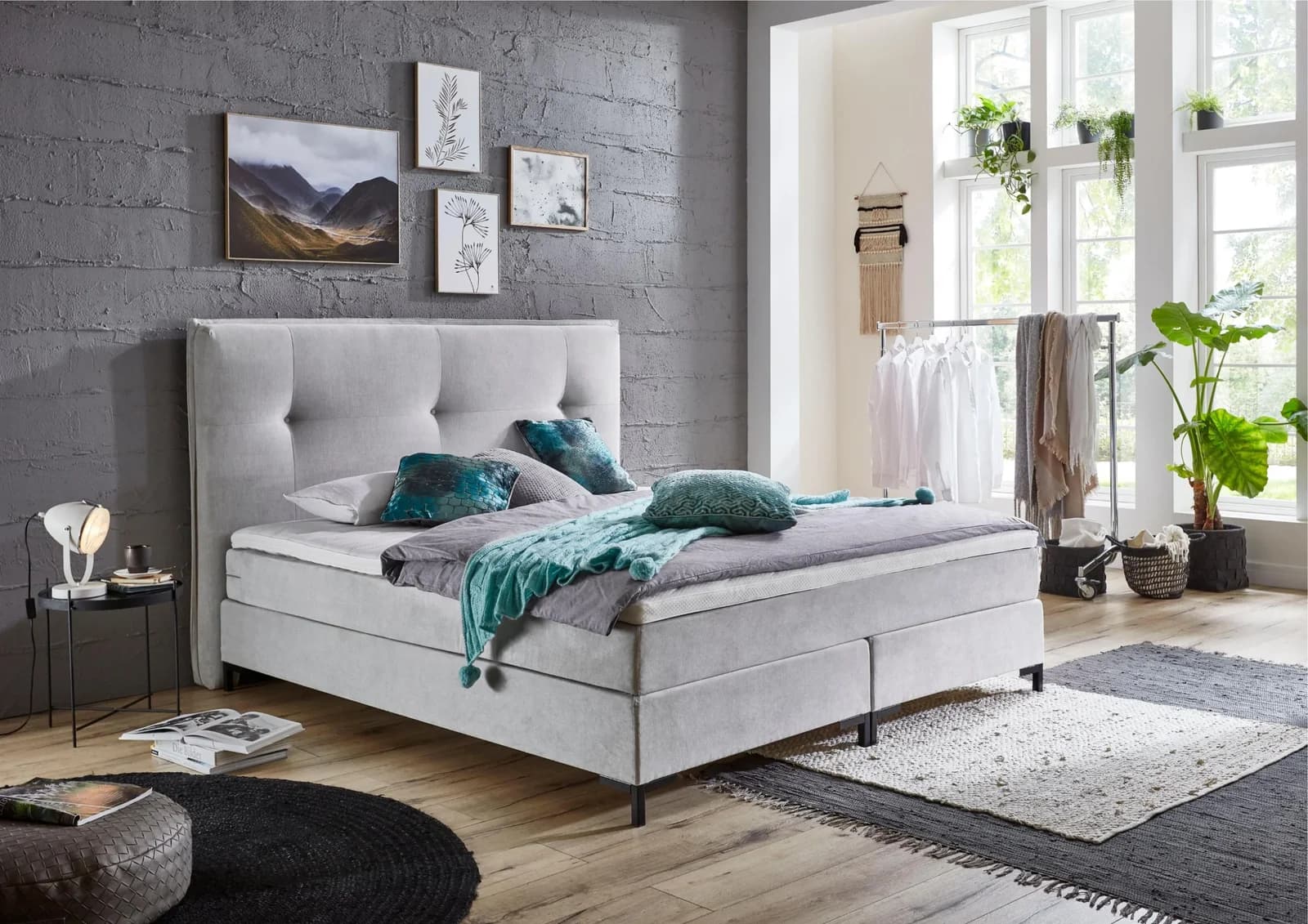ATLANTIC HOME COLLECTION Boxspringbett Romy Hellgrau mit Komfortschaum-Topper