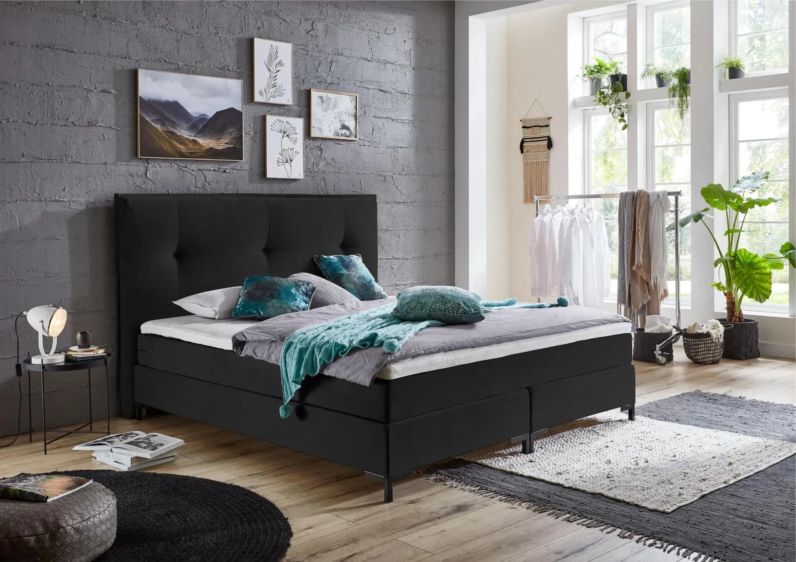 ATLANTIC HOME COLLECTION Boxspringbett Romy Anthrazit H3