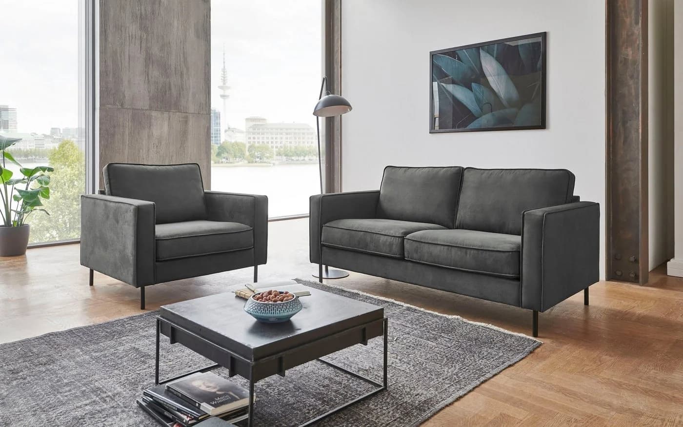 ATLANTIC HOME COLLECTION 2-Sitzer Sofa Weston Grau Skandinavisch - Bild 2