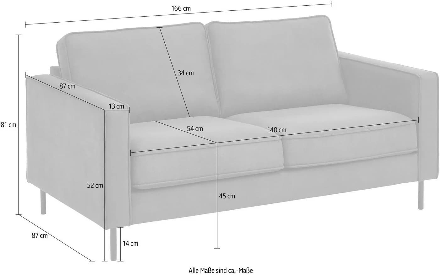 ATLANTIC HOME COLLECTION 2-Sitzer Sofa Weston Grau Skandinavisch - Bild 4