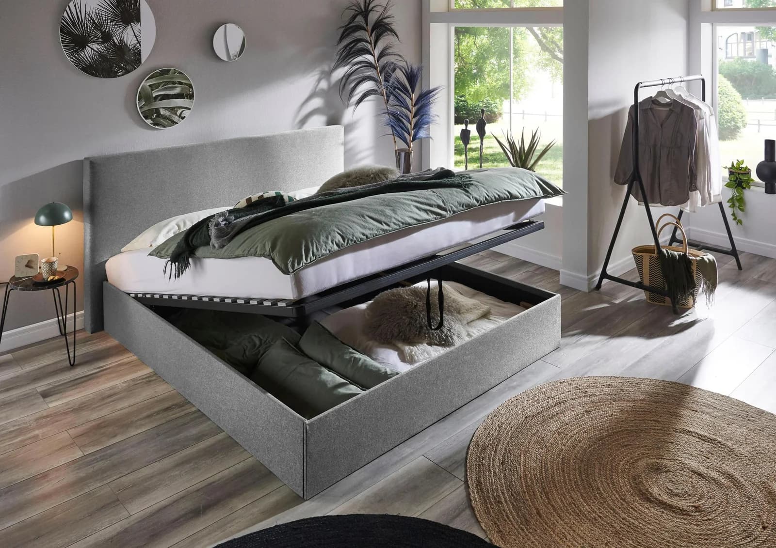 Atlantic Home Collection Bettgestell Melody Hellgrau mit Bettkasten