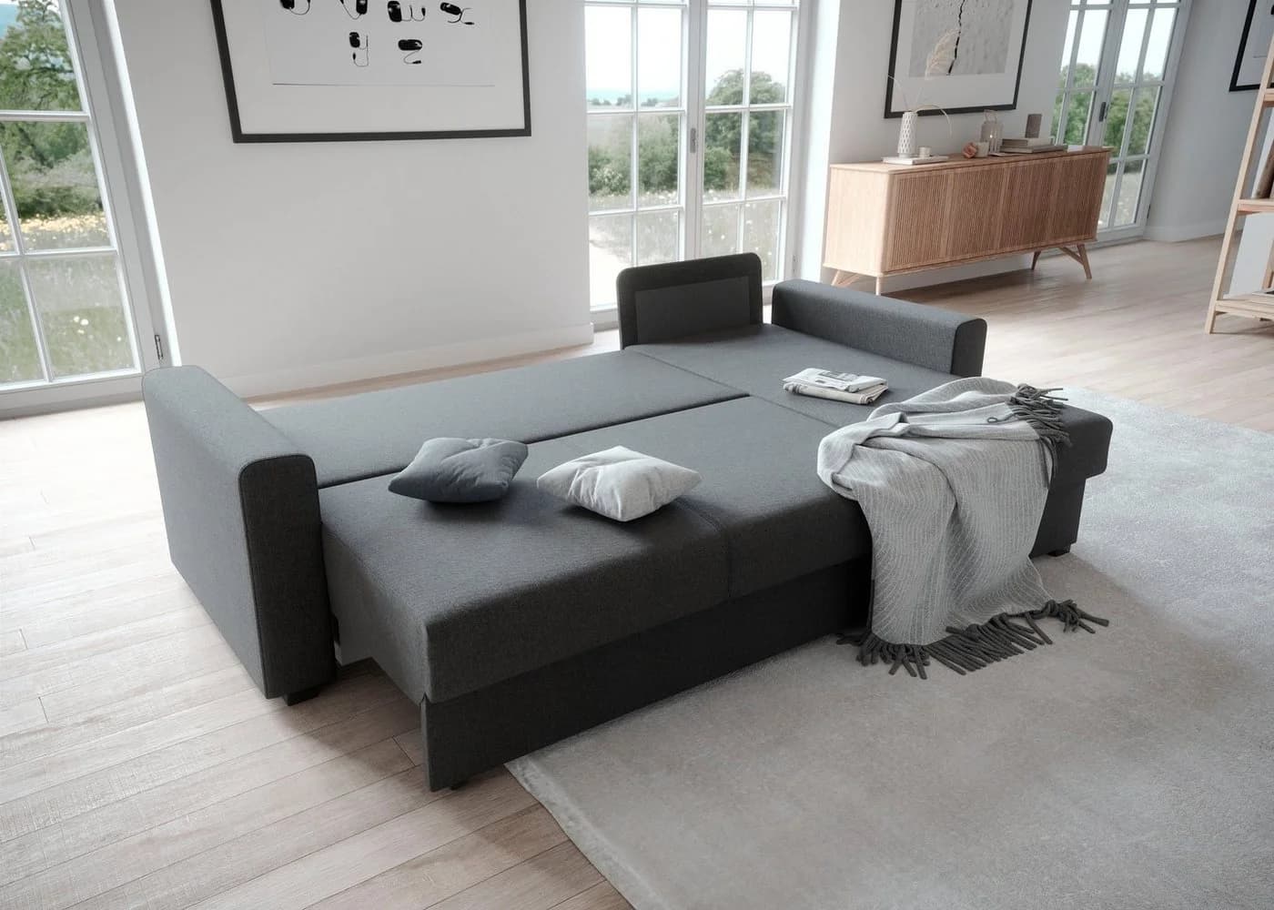 ATLANTIC HOME COLLECTION Ecksofa Dublin L-Form Grau mit Bettfunktion