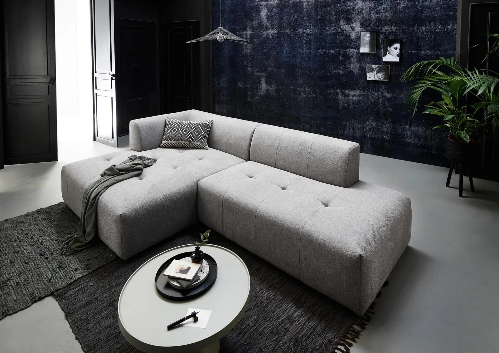 ATLANTIC HOME COLLECTION 3-Sitzer Sofa Leonardo Grau mit Ottomane