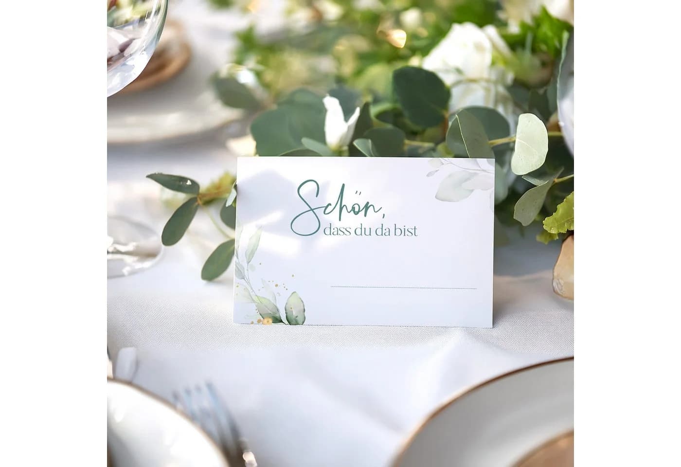 white & ivory Platzkarte Hochzeit Eukalyptus türkis 50 Stück