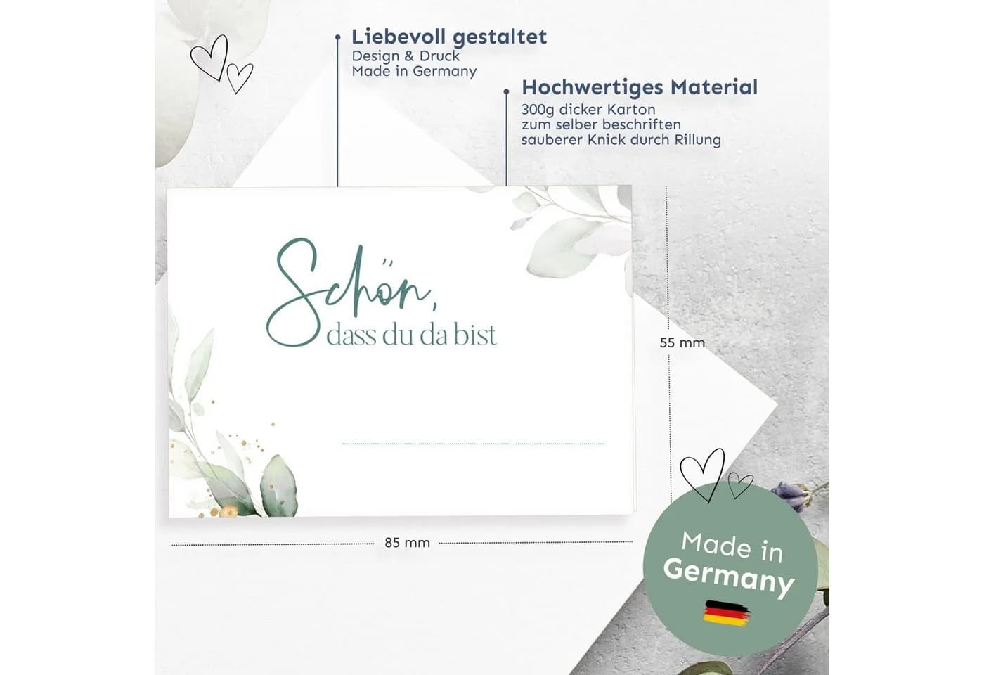 white & ivory Platzkarte Hochzeit Eukalyptus türkis 50 Stück - Bild 3