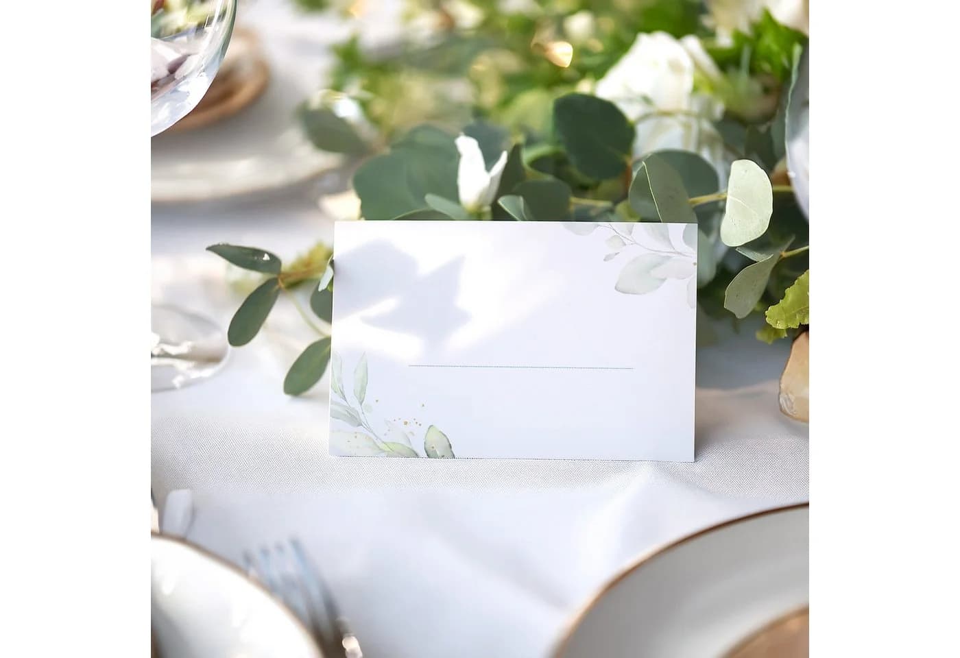 white & ivory Platzkarte Eukalyptus Türkis 50er Set beschreibbar