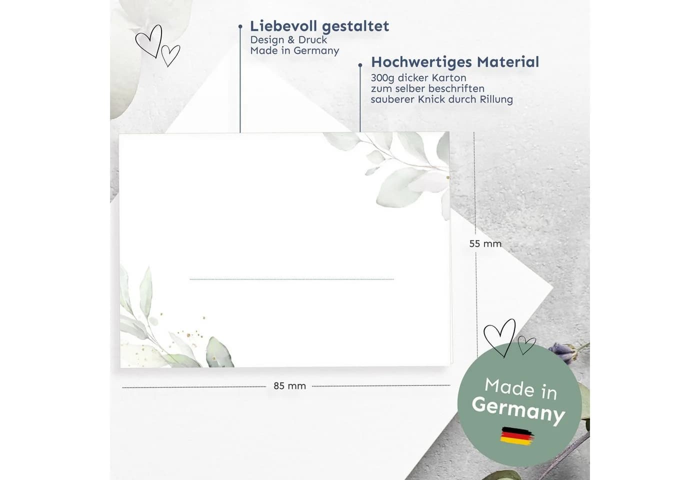 white & ivory Platzkarte Eukalyptus Türkis 50er Set beschreibbar - Bild 3
