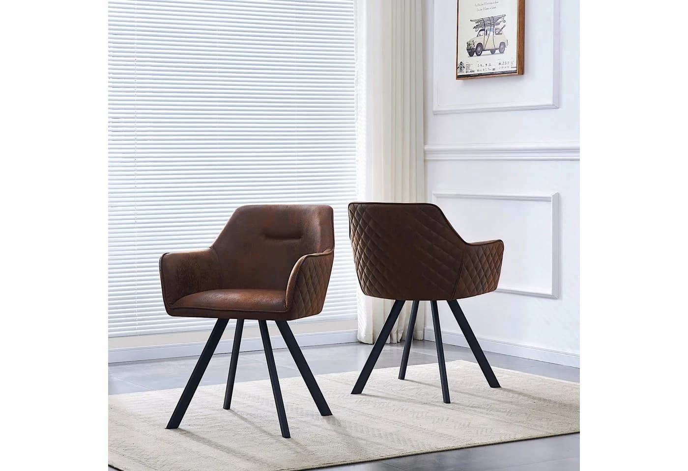 B&D home Esszimmerstuhl CYRUS 2er Set mit Armlehnen Wildleder Optik Braun - Bild 2