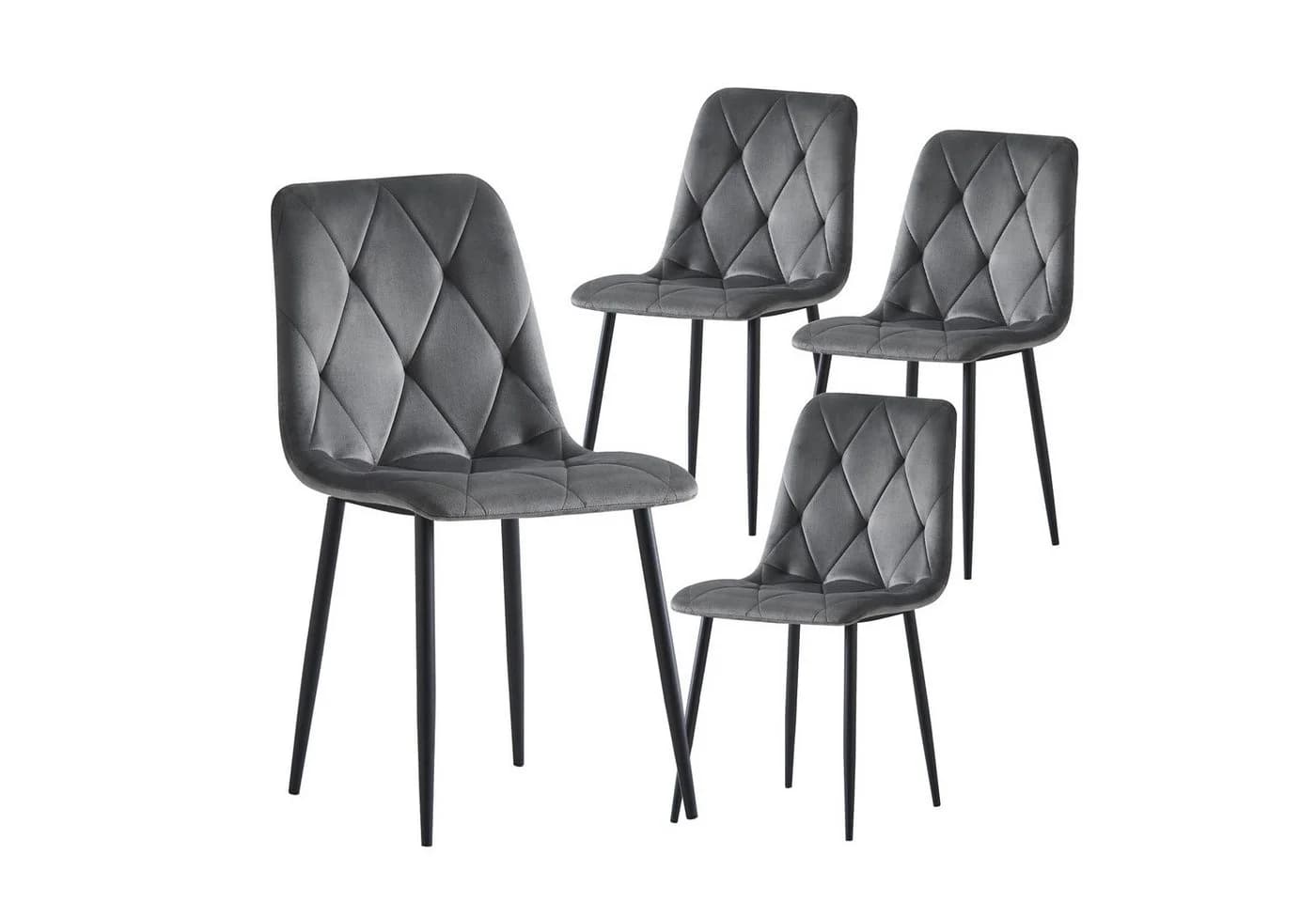 B&D home 4-Fußstuhl VICKA 4er Set Grau Samtstoff Metallgestell