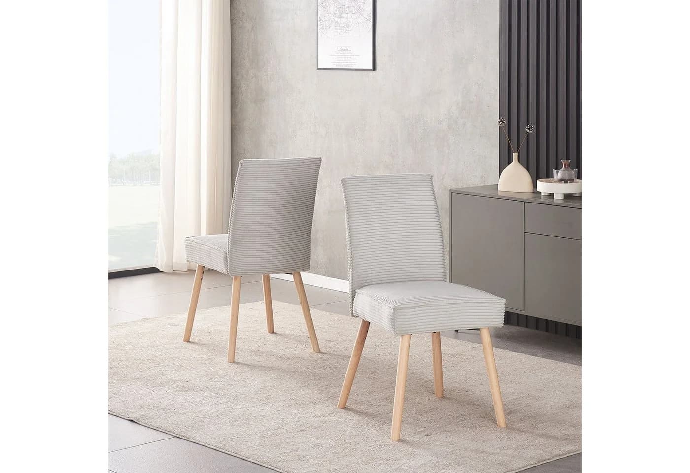 B&D home Polsterstuhl CEDRIC 2er Set Grau Federkernbox Holzbeine - Bild 2