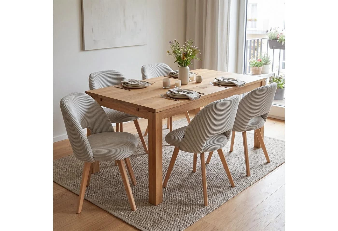 B&D home 4-Fußstuhl VICKY 2er Set gepolstert Kordstoff Holzbeine