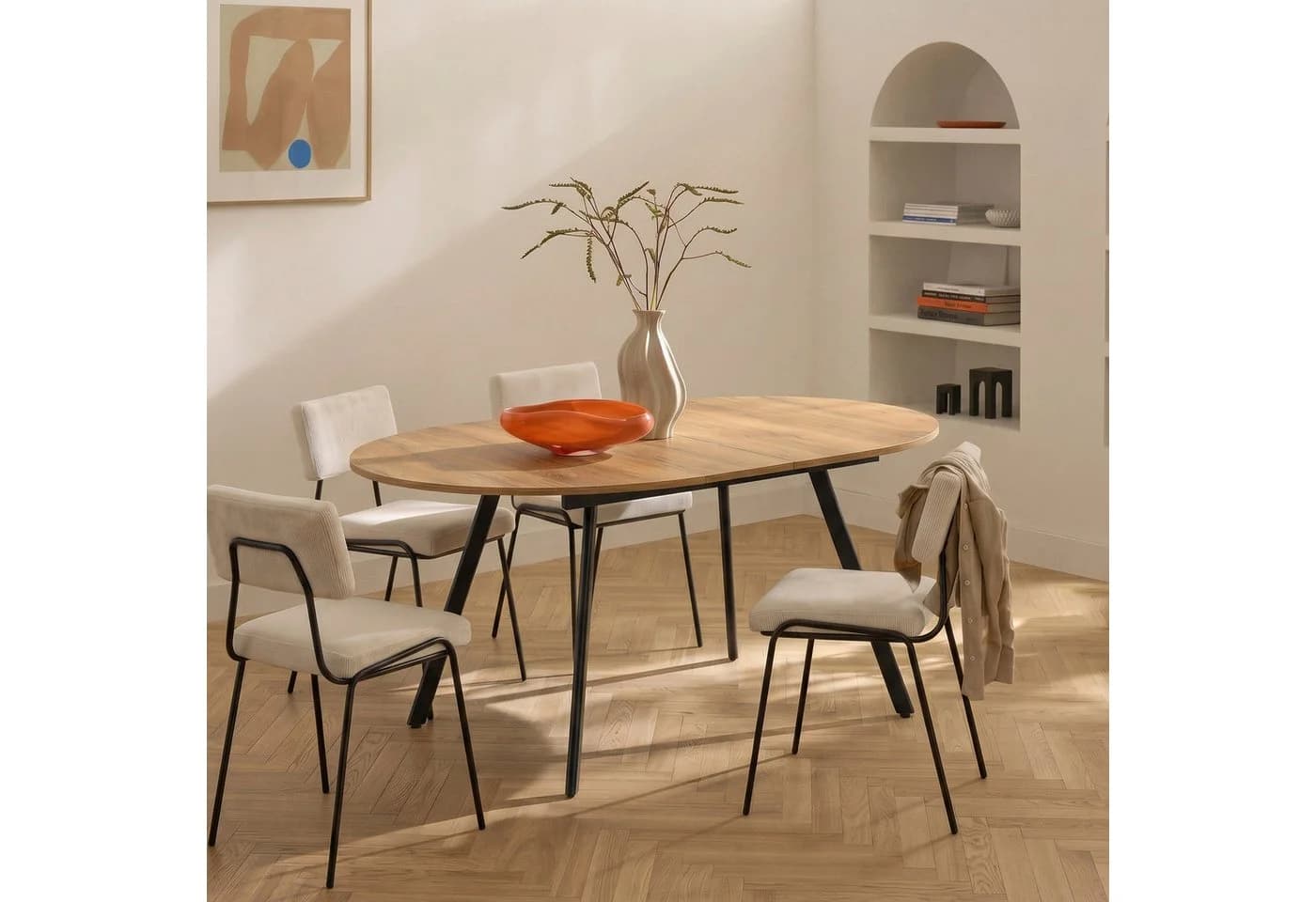 B&D home Esstisch TILL Metallgestell Schwarz/Weiß Ausziehbar 120-150cm
