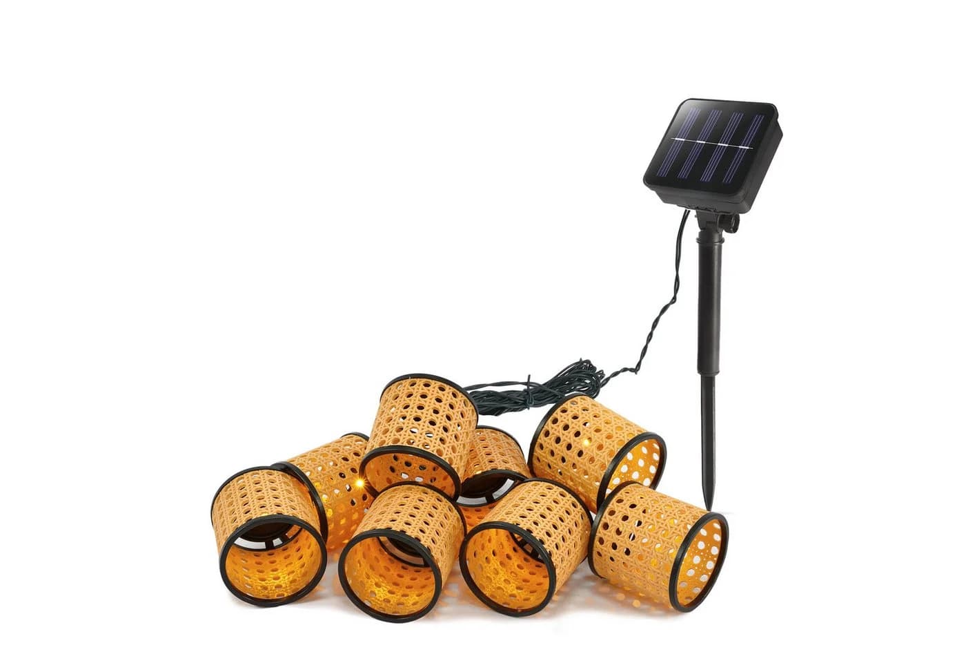 esotec LED Solarkette 8 Körbchen Rattan-Optik 2500K Schwarz/Braun