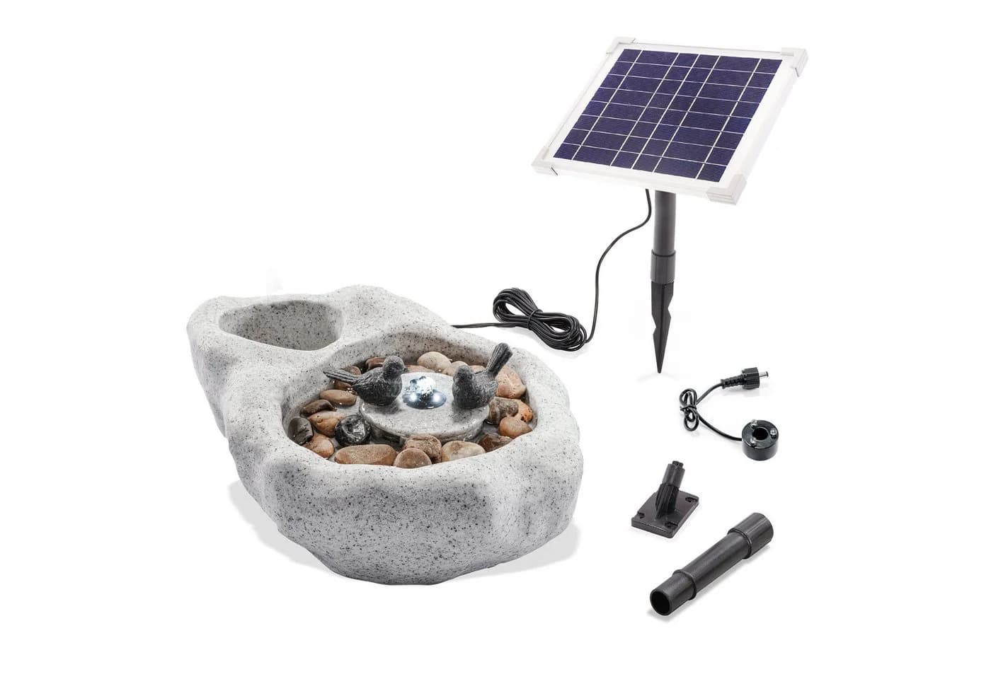 esotec Solarbrunnen Vogelbad Grau mit LED-Licht