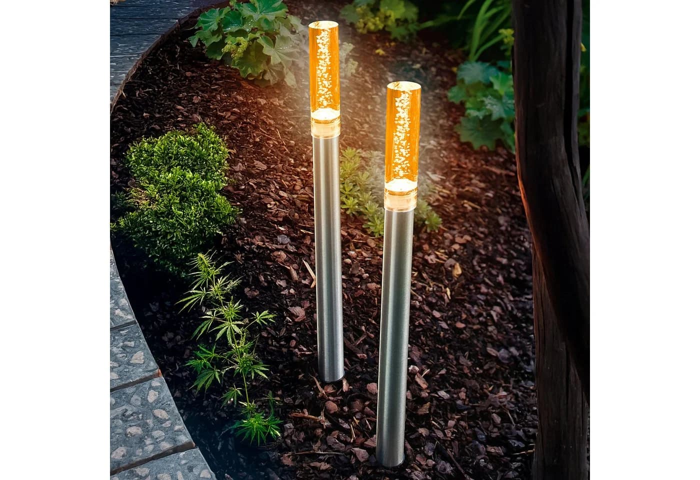 esotec LED Solar Gartenleuchte TWINS 2x bernsteinfarben Acryl Edelstahl - Bild 2
