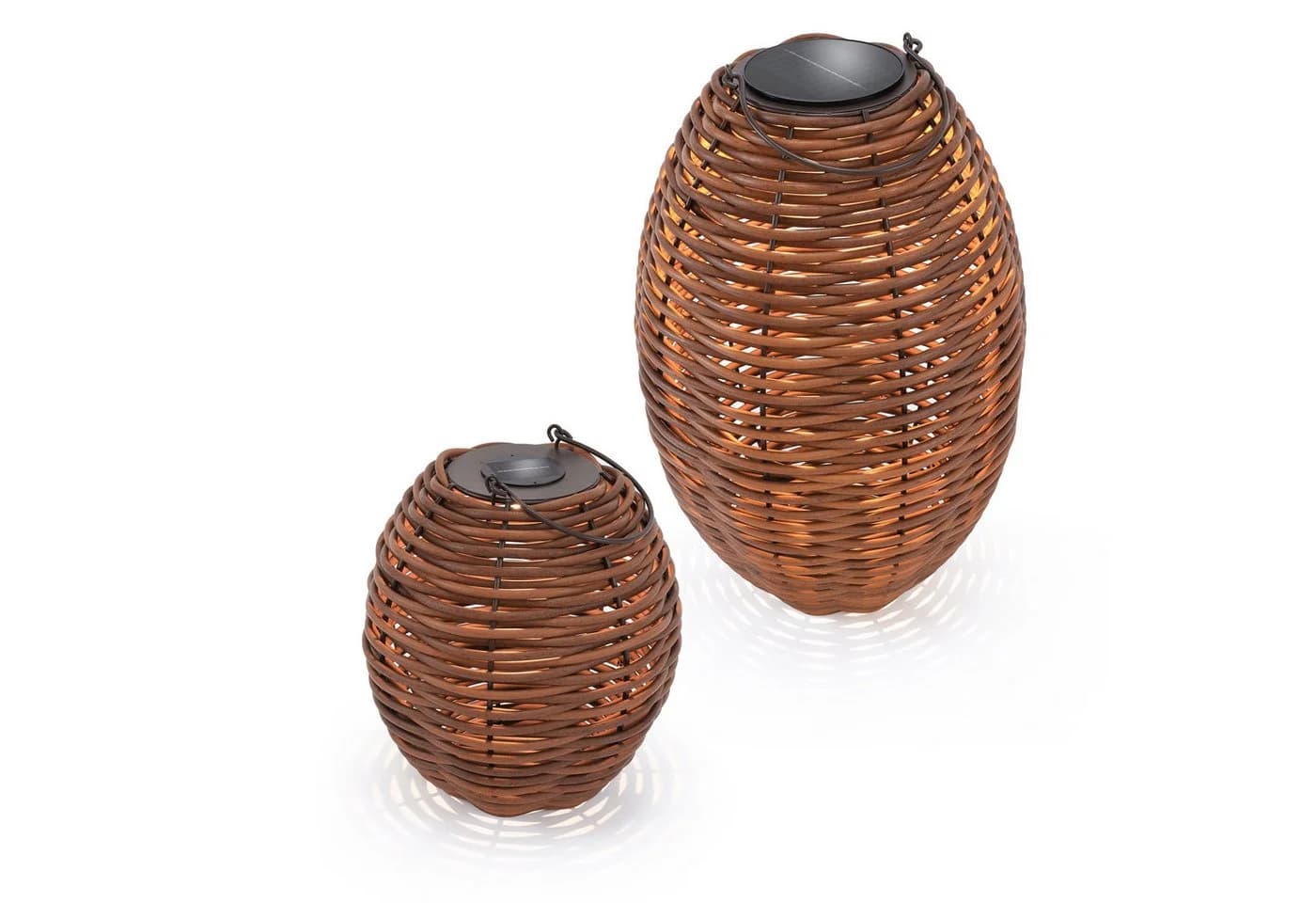esotec LED Windlicht Solar Rattanleuchten Victoria 2er Set Braun