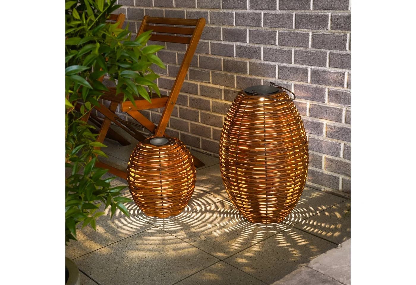 esotec LED Windlicht Solar Rattanleuchten Victoria 2er Set Braun - Bild 5