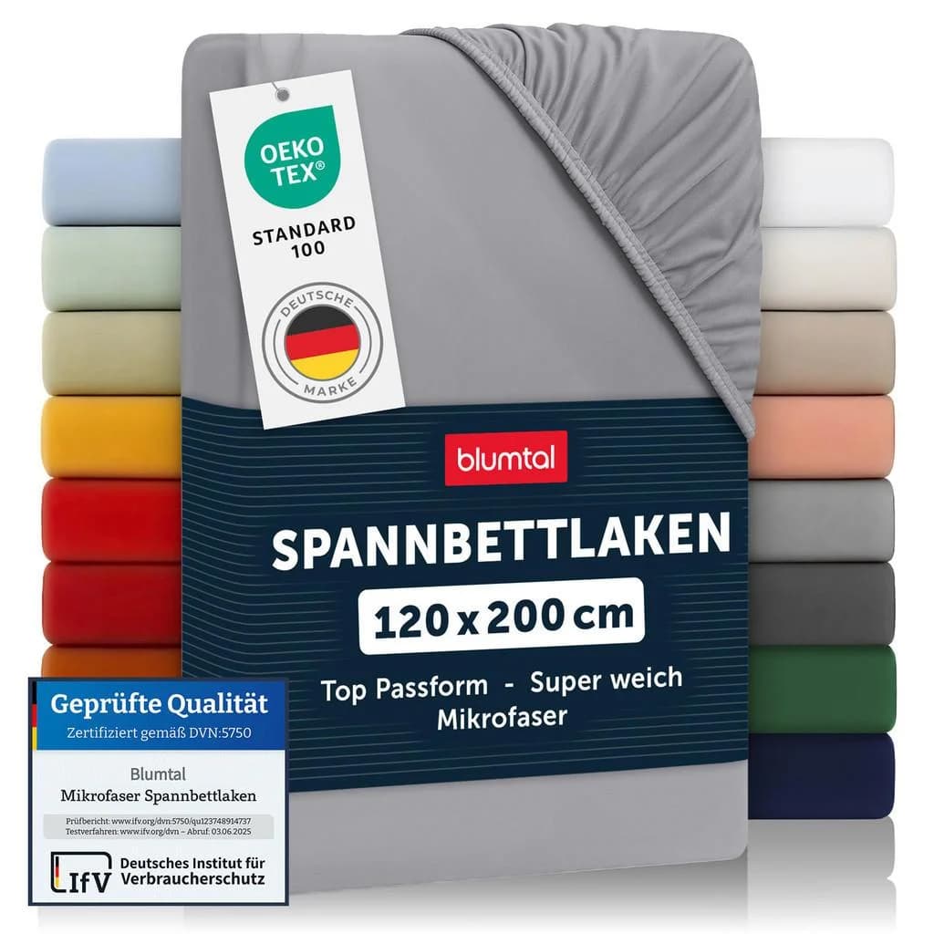 Blumtal Spannbettlaken Grau Microfaser Oeko-Tex®