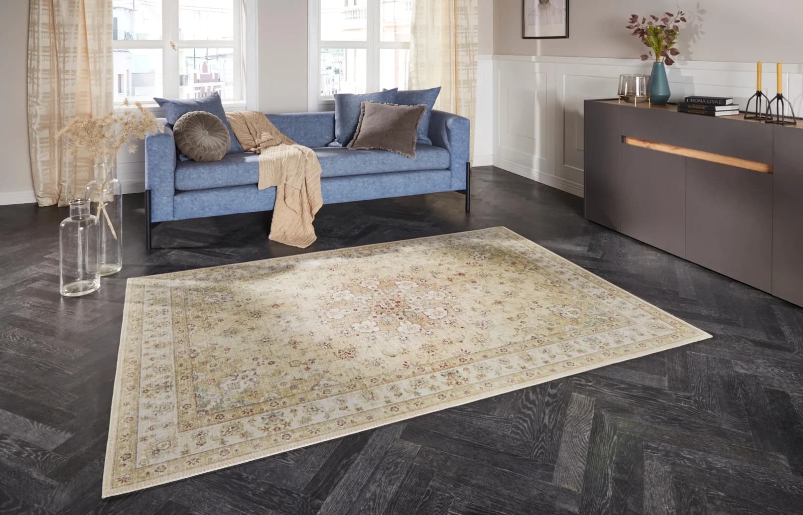 Orientalischer Vintage-Teppich in Gold und Goldgelb