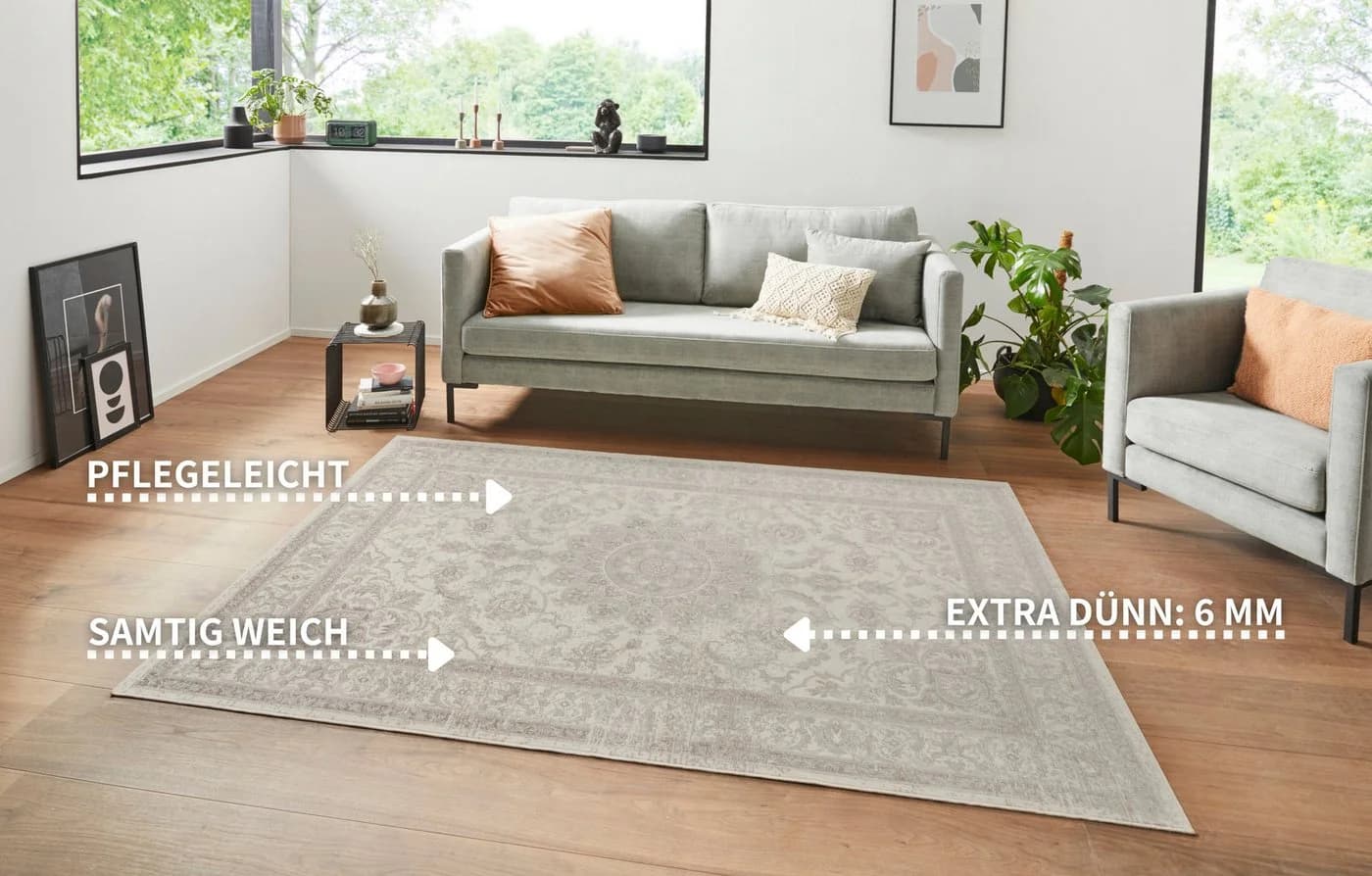 HANSE HOME Teppich Oriental Creme Grau Samt-Optik - Bild 3