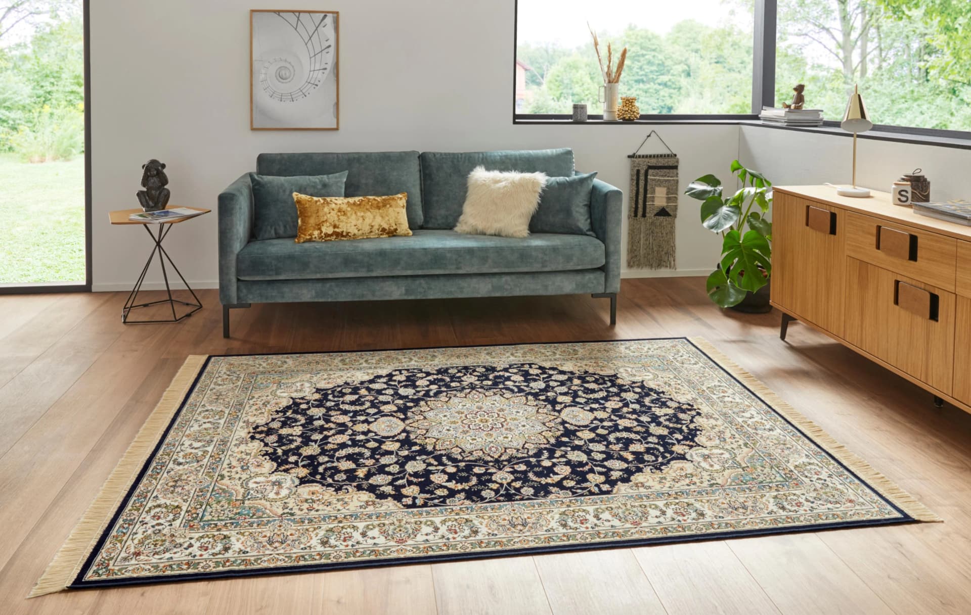 HANSE HOME Teppich Antik Nain Orientalisch Viskose Blau Creme